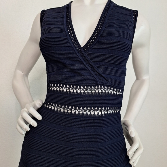 Cupcakes & Cashmere “NEW” Preppy Navy Blue Ink Rib Knit Minimalist Midi Dress XS - Picture 11 of 12